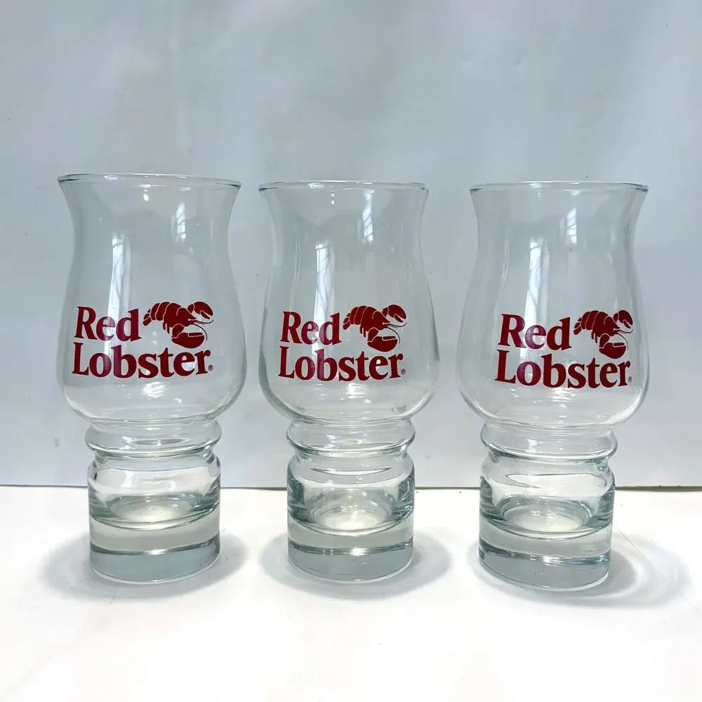 Vintage Red Lobster Hurricane Glasses Set of 3 Restaurant Logo 7